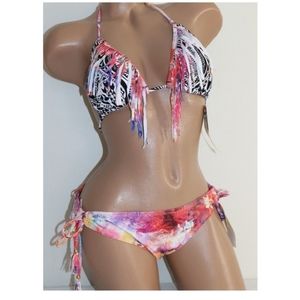 NWT Raisins bikini Triangle Fringe Geometric Small